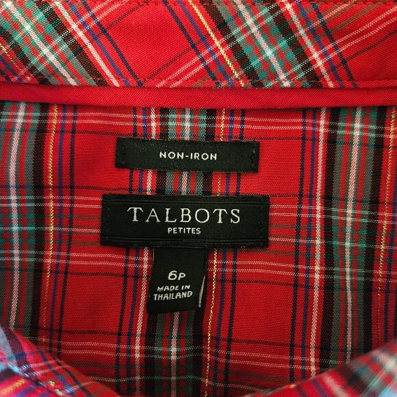Talbots Petites Women’s Shirt 6P Red Plaid Cotton Blend Long Sleeve Button Front - Picture 8 of 11